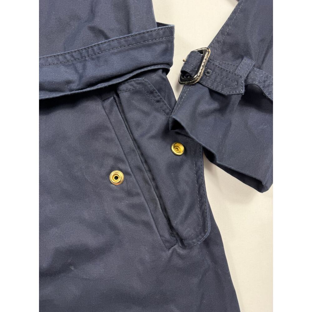 J.Crew Women Hooded Trench Coat Belted Cuffed Zip Navy Blue Cotton Size 2 - Picture 8 of 10